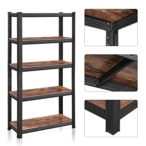 Shelving Unit, 30 x 75 x 150 cm, 650 kg Load Capacity (130 kg per Shelf), Industrial, Adjustable Storage Shelves, for Living Room, Kitchen, Garage, Rustic Brown and Black