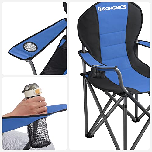 Foldable Camping Chair, with Comfortable Sponge Seat, Cup Holder, Heavy Duty Structure, Max Load Capacity 250 kg, Outdoor Chair, Blue