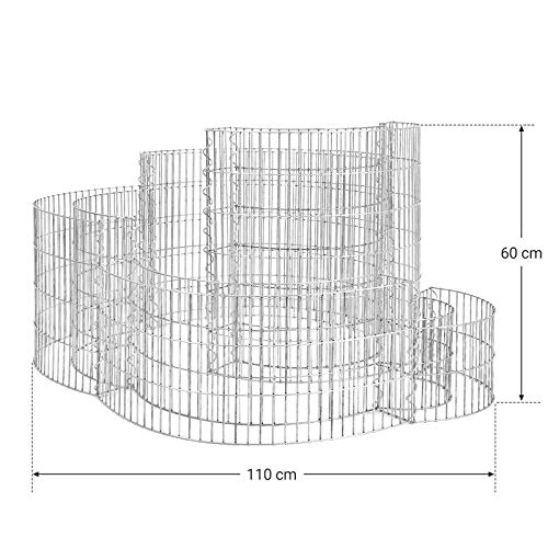 Spiral Gabion for Stones, Metal Gabion Cage with Dense Grids 2.5 x 10 cm, Anti-Rust Galvanised Steel, 110 x 110 x 60 cm, 10 cm Space for Stones, Flower Bed, Garden Decoration