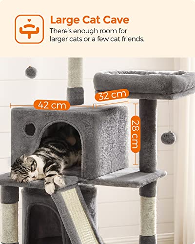 Cat Tree, Cat Condo with 2 Cat Caves, 155 cm, Light Grey