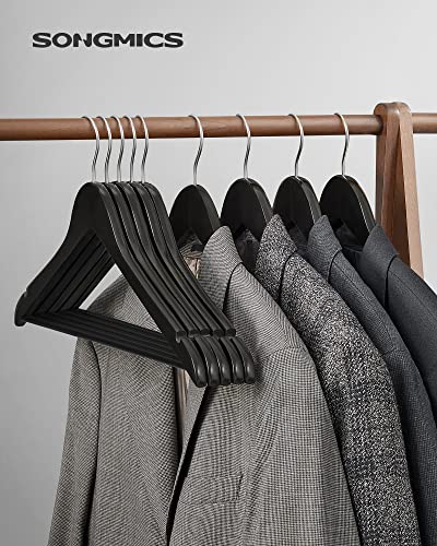 Wooden Hangers, Set of 10, Coat Hangers, Clothes Hangers, with Shoulder Notches, Anti-Slip Trousers Bar, 360° Swivel Hook, for Suits, Shirts, Coats, Black