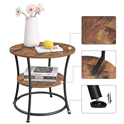 Side Table Round, End Table with 2 Shelves, Living Room, Bedroom, Easy Assembly, Metal, Industrial Design, Rustic Brown