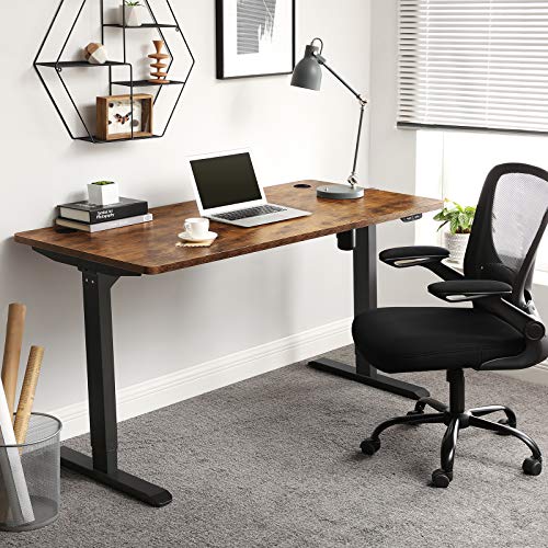 Electric Desk, Desk Stand, Table Frame with Motor, Continuous Height Adjustment, Length Adjustable, 140 x 70 x 73-114 cm, Steel, Vintage Brown/Black