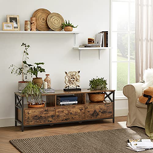 TV Stand, TV Cabinet for up to 65 Inch TV, TV Table with 3 Drawers and 3 Open Shelves, 40 x 147 x 50 cm, for Living Room, Bedroom, Steel Frame, Rustic Brown and Black