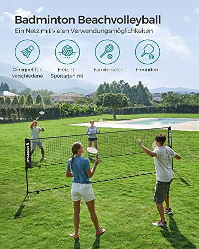 5m Badminton Net, Volleyball Net with Height Adjustable Poles, Portable Net for Junior Tennis, Beach Volleyball, Pickleball, for Garden Park Outdoors, Black