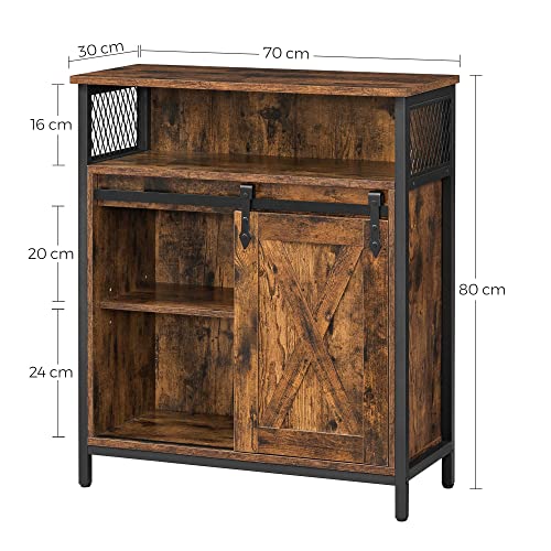 Storage Cabinet, Cupboard with Sliding Barn Door, Open Compartment, Adjustable Shelf, Industrial, for Hallway, Living Room, Kitchen, Study, Rustic Brown and Black