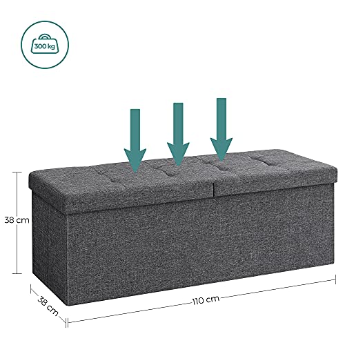 120L Storage Ottoman, Folding Shoe Bench, with Flipping Lid, 300 kg Load Capacity, 110 x 38 x 38 cm (L x W x H), Dark Grey