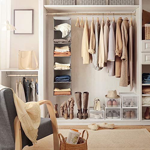 Hanging Storage with 6 Shelves Wardrobe Closet Organiser + 2 Clips, Grey 30 x 30 x 130 cm (W x D x H)