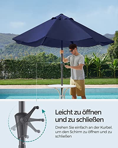 290 cm Garden Parasol Umbrella, UPF 50+, Sun Shade, 30° Tilt in 2 Directions, Crank Handle for Opening and Closing, for Outdoor Gardens Pool Balcony Patio, Base Not Included, Blue