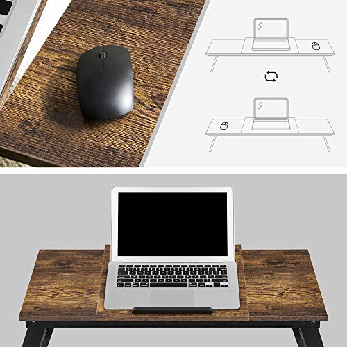 Laptop Desk for Bed or Sofa with Adjustable Tilting Top up to 14.3 Inches, Right-Left Handed Breakfast Serving Tray with Height Adjustable Folding Legs, Drawer, Rustic Dark Brown