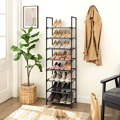 8-Tier Shoe Rack, Shoe Shelf, Shoe Storage Organiser, Space-Saving, 28 x 46 x 145 cm, Metal Frame, Non-Woven Fabric Shelves, for Hallway, Bedroom, Black