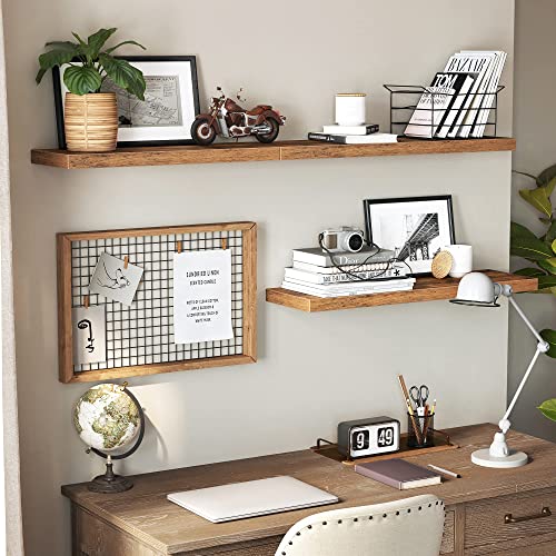 Floating Shelf, Wall Shelf for Books, Photos, Collectibles, Wall-Mounted Office Shelf, 40 x 20 x 3.8 cm, MDF, for Living Room, Kitchen, Hallway, Bedroom, Bathroom, Rustic Brown