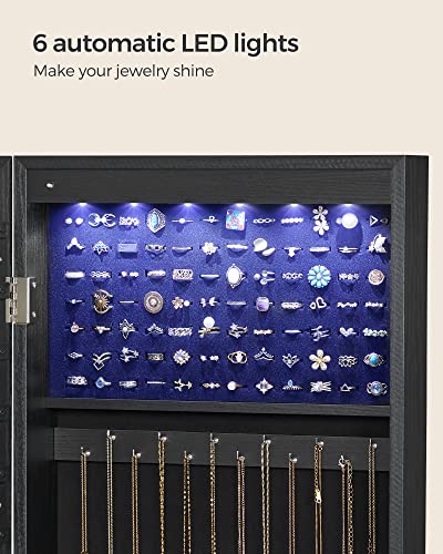 Hanging Jewellery Cabinet Lockable Mirror Cabinet Wall Cabinet with Mirror and Multiple Compartments Wall Mounted Door Hanging for Necklaces Earrings Black