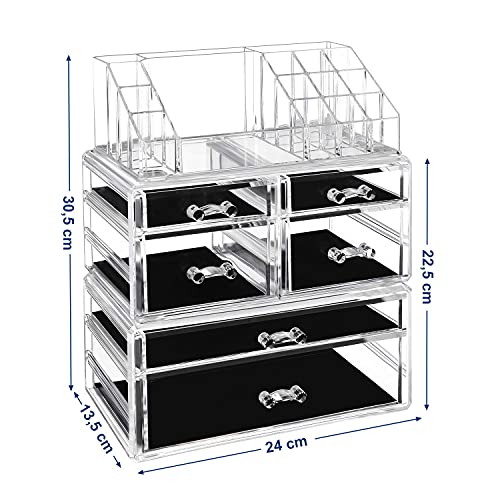 Makeup Organizer, Cosmetics Organizer with 6 Drawers and 16 Compartments in Different Sizes, transparent