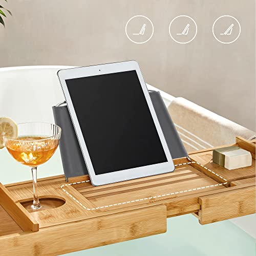 Extendable Bamboo Bath Shelf with Drink, Bookend, Soap Holder 75-109 x 4.5 x 23 cm (W x H x D), Natural, (75-109) x4,5x23cm