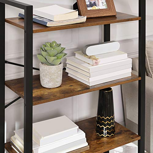 4-Tier Bookshelf, Storage Rack with Steel Frame, 120 cm High, for Living Room, Office, Study, Hallway, Industrial Style, Rustic Brown and Black