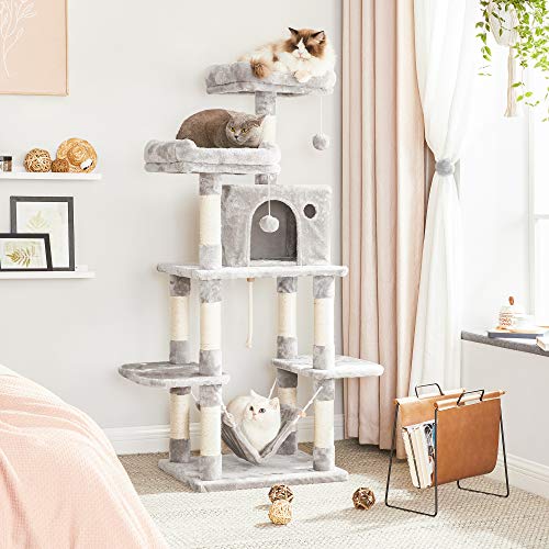 Cat Tree with Pompoms, Cat Tower 150 cm, Light Grey