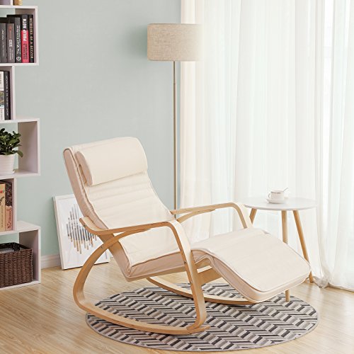 Sunlounger Relaxing Rocking Chair with Adjustable Footrest Max Load: 150 kg Beige