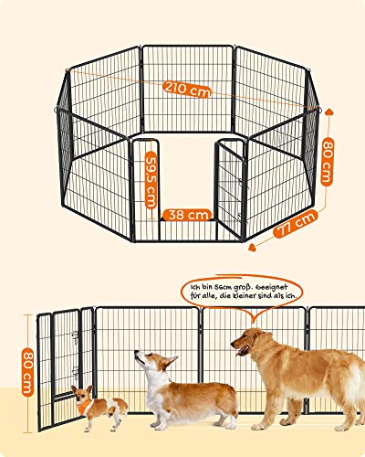 8-Panel Pet Playpen, Iron Dog Cage, Heavy Duty Pet Fence, Puppy Whelping Pen, Foldable and Portable, 77 x 80 cm, Black