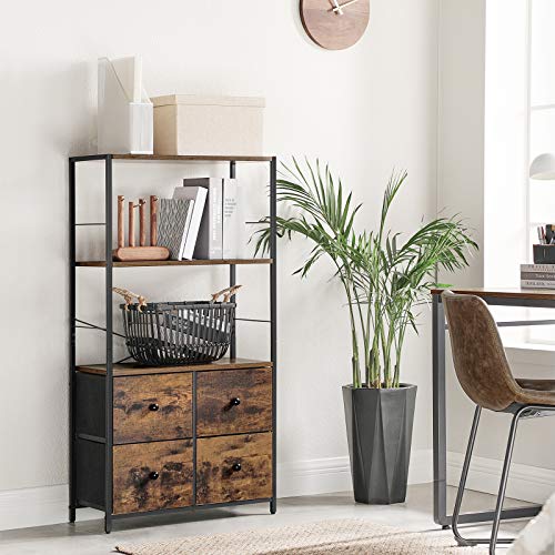 Storage Cabinet, Storage Rack with Fabric Drawers and Shelves, Industrial Bookshelf, for Living Room, Study, Bedroom, Rustic Brown and Black