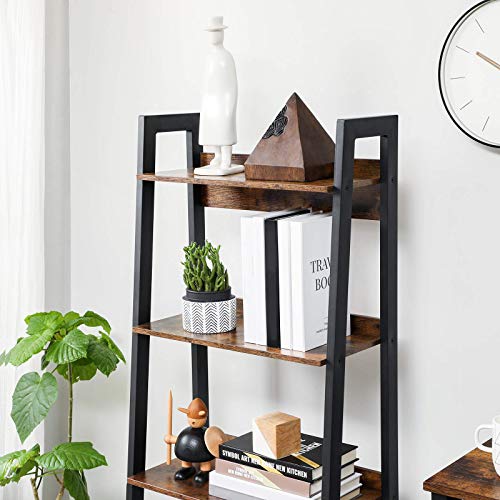 Ladder Shelf, 4-Tier Home Office Bookshelf, Freestanding Storage Shelves, for Living Room Bedroom Kitchen Balcony, Metal Frame, Easy to Assemble, Industrial, Rustic Brown and Black