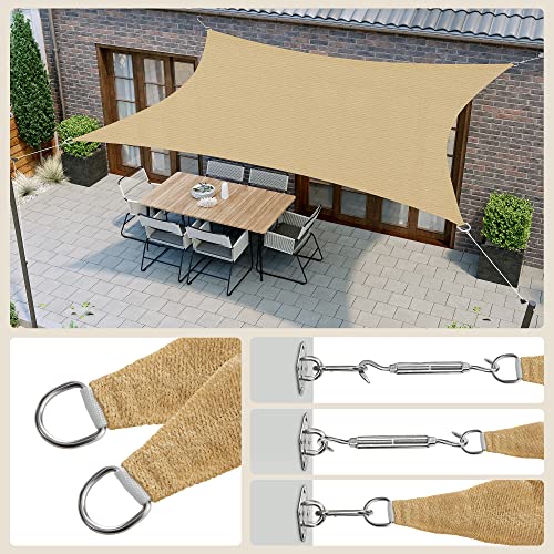 5 x 5 m Protective HDPE Sun Shade Sail for UV Protection, Breathable for Garden Balcony Terrace, Sand Yellow