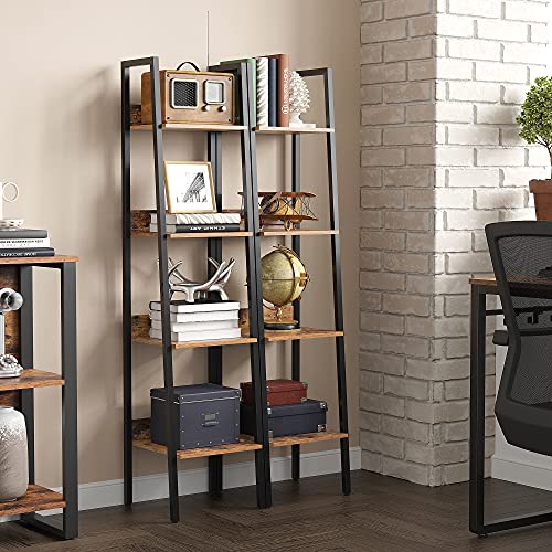 Ladder Shelf, 4-Tier Home Office Bookshelf, Freestanding Storage Shelves, for Living Room Bedroom Kitchen, Steel Frame, Easy to Assemble, Industrial, Rustic Brown and Black