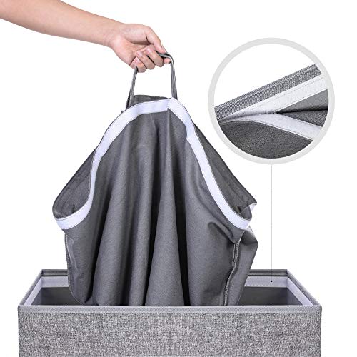 142L Laundry Hamper, Linenette Fabric Laundry Basket, Divided Clothes Hamper with Magnetic Lid and Handles, Foldable, Removable Liner Bag, Grey