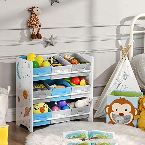 Children's Storage Shelf for Toys and Books, 9 Removable Non-Woven Fabric Boxes with Handles, for Children's Room, Playroom, Daycare, School, 62.5 x 29.5 x 60 cm, Space-Saving, White