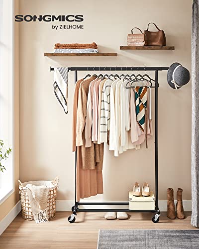 Clothes Rack on Wheels, Heavy Duty Clothes Rail, with Extendable Hanging Rail, 90 kg Load Capacity, Easy Assembly, Portable, Black