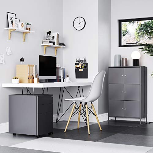 Storage Cabinet, 3-Tier Metal Office Cabinet, Multipurpose Storage Organiser Stand with 6 Doors, 65 x 36 x 105.2 cm, Max. Load Capacity 15 kg per Shelf, Grey