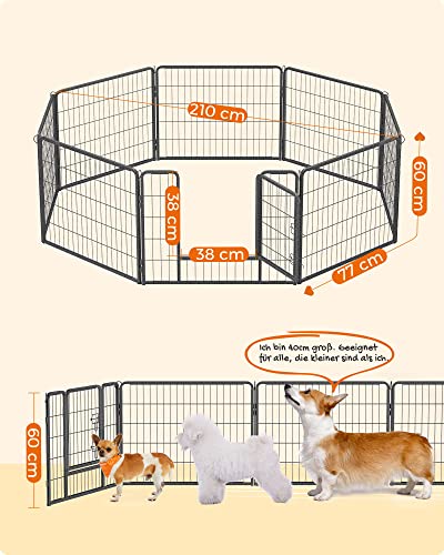 8-Panel Pet Playpen, Iron Dog Cage, Heavy Duty Pet Fence, Puppy Whelping Pen, Foldable and Portable, 77 x 60 cm, Grey