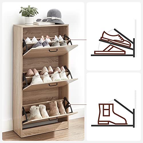 Shoe Cabinet with 3 Doors Shoe Rack, Shoe Cabinet with 3 Compartments, Adjustable, for Hallway, Living Room, Bedroom, 60 x 24 x 120 cm (L x W x H), Natural V1