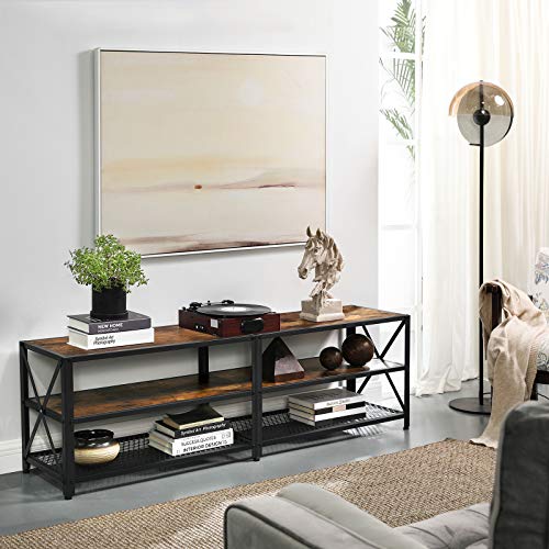 TV Stand, TV Table for TV up 60 Inchs, with Shelves, Steel Frame, Living Room, Bedroom Furniture, Rustic Brown and Black