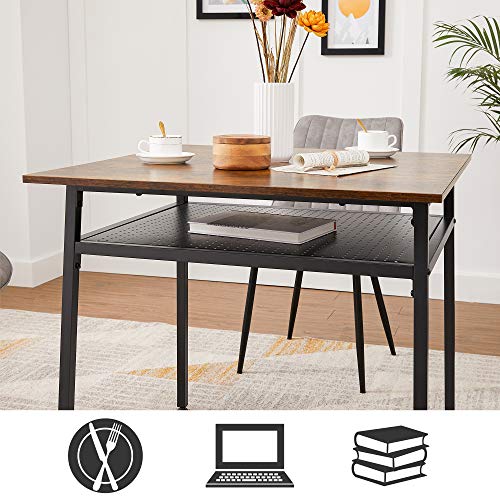 Dining Table for 2 People, Square Kitchen Table, Home Work Desk, 80 x 80 x 78 cm, with Storage Compartment, for Living Room, Office, Industrial, Rustic Brown and Black