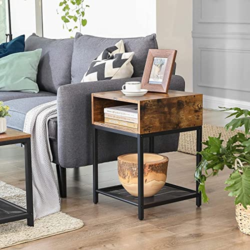 Nightstand, Side Table, End Table with Open Compartment and Mesh Shelf, for Living Room Bedroom, Easy Assembly, Space-Saving, Industrial, Rustic Brown and Black