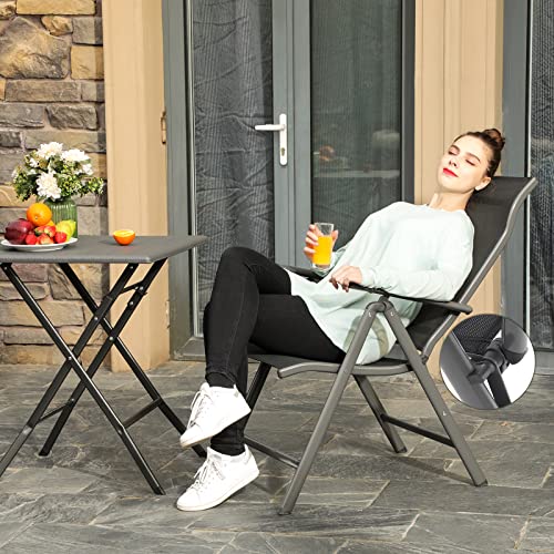 Folding Garden Chair, Outdoor Chair with Durable Aluminum Structure, 8-Angle Reclining Backrest, Max. Capacity 150 kg, Black