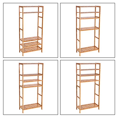 Bathroom Kitchen Storage Bamboo 5 Shelves Adjustable Floor Height Flower Stand Book Shelf natural, 60 x 26 x 130 cm