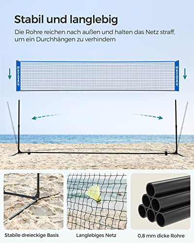 5m Badminton Net, Volleyball Net with Height Adjustable Poles, Portable Net for Junior Tennis, Beach Volleyball, Pickleball, for Garden Park Outdoors, Blue