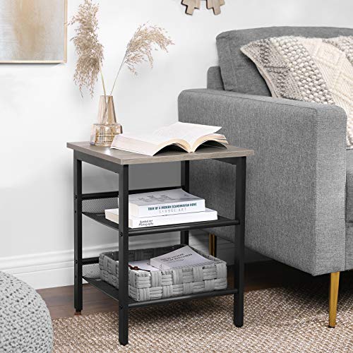 Side Table, Nightstand, End Table with 2 Adjustable Mesh Shelves, Easy Assembly, Industrial for Living Room, Bedroom, Stable Steel Frame, Greige and Black