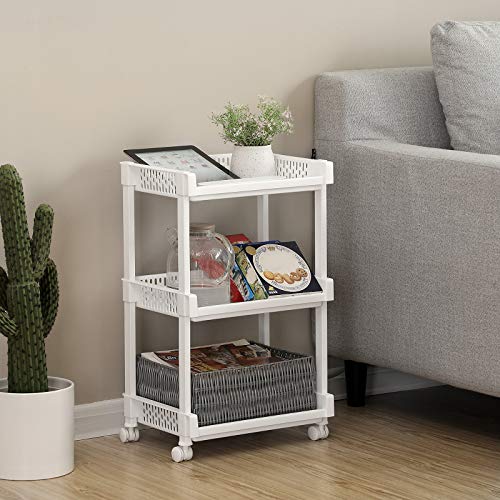 Rolling Trolley Storage Unit with 3 Shelves for Kitchen Bathroom Cellar