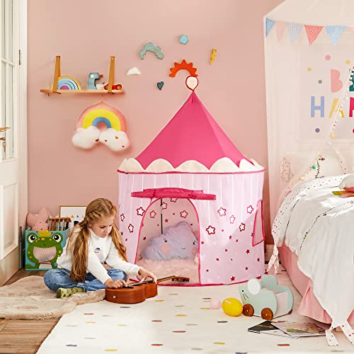 Princess Castle Play Tent for Girls Toddlers, Indoor and Outdoor Playhouse, Portable Pop Up Play Teepee, Gift for Kids, Pink