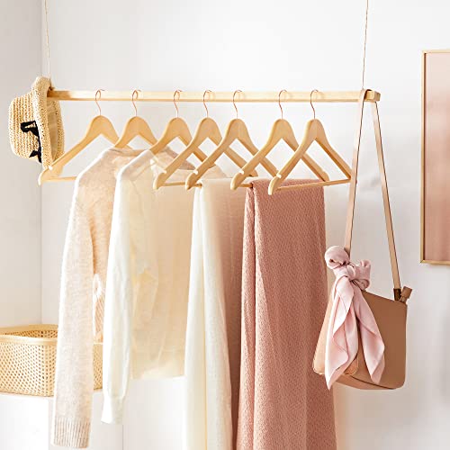 Maple Wood Coat Hangers, Set of 20 Clothes Hangers with Shoulder Notches, 360 Degree Swivel Hook in Rose Gold, for Shirts, Trousers, Jackets, Natural