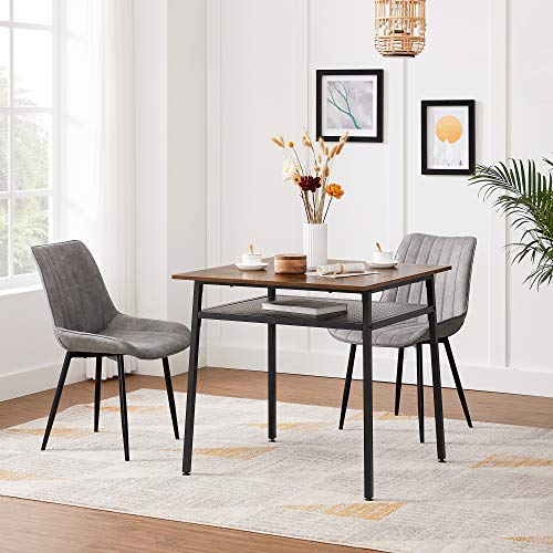 Dining Table for 2 People, Square Kitchen Table, Home Work Desk, 80 x 80 x 78 cm, with Storage Compartment, for Living Room, Office, Industrial, Rustic Brown and Black