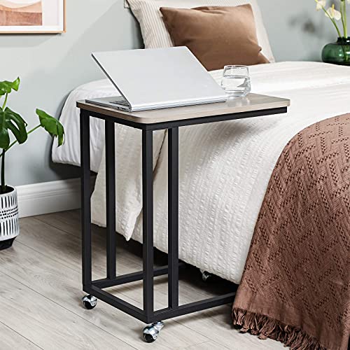 End Table, Side Table, Coffee Table, with Steel Frame and Castors, Easy Assembly, Industrial, for Living room, Bedroom, Balcony, Greige and Black