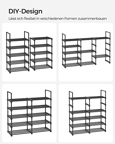 Shoe Rack, 10-Tier Metal Shoe Storage Organiser, Customisable Design, Metal Frame, Space-Saving Rack, for Dressing Room, Hallway, 30 x 45 x 174 cm, Black