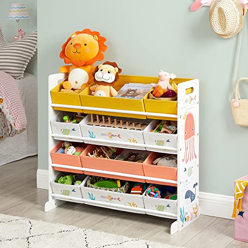 Toy Organiser, Storage Shelf with 12 Non-Woven Fabric Boxes, for Games, Books, Children’s Toy Shelf, in Playroom, Children’s Room, Multipurpose, White