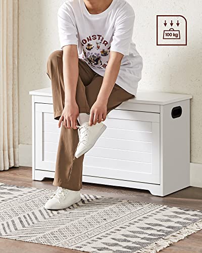 Shoe Cabinet with Cap, Bench with Adjustable Inner Dividers, Hinged Door, with Side Handles, for Hallway, 80 x 30 x 46 cm, White