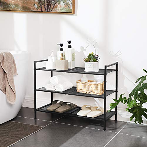 3-Tier Shoe Rack, Stackable Shoe Organiser, 9-12 Pairs of Shoes, Metal Shoe Rack Storage, for Entryway, Living Room, Bathroom, Black