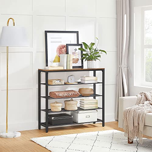 Shoe Rack, Shoe Storage Organiser with 4 Mesh Shelves and Large Surface for Bags, Shoe Shelf for Entryway, Hallway, Closet, Steel Frame, Industrial, Rustic Brown and Black